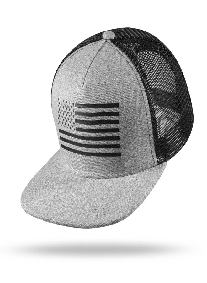 UALON Baseball Cap, Snapback Trucker Hat for Men & Women with American Flag and Adjustable, Breathable Mesh, Flat Bill Hats Gray/Black - Image 2